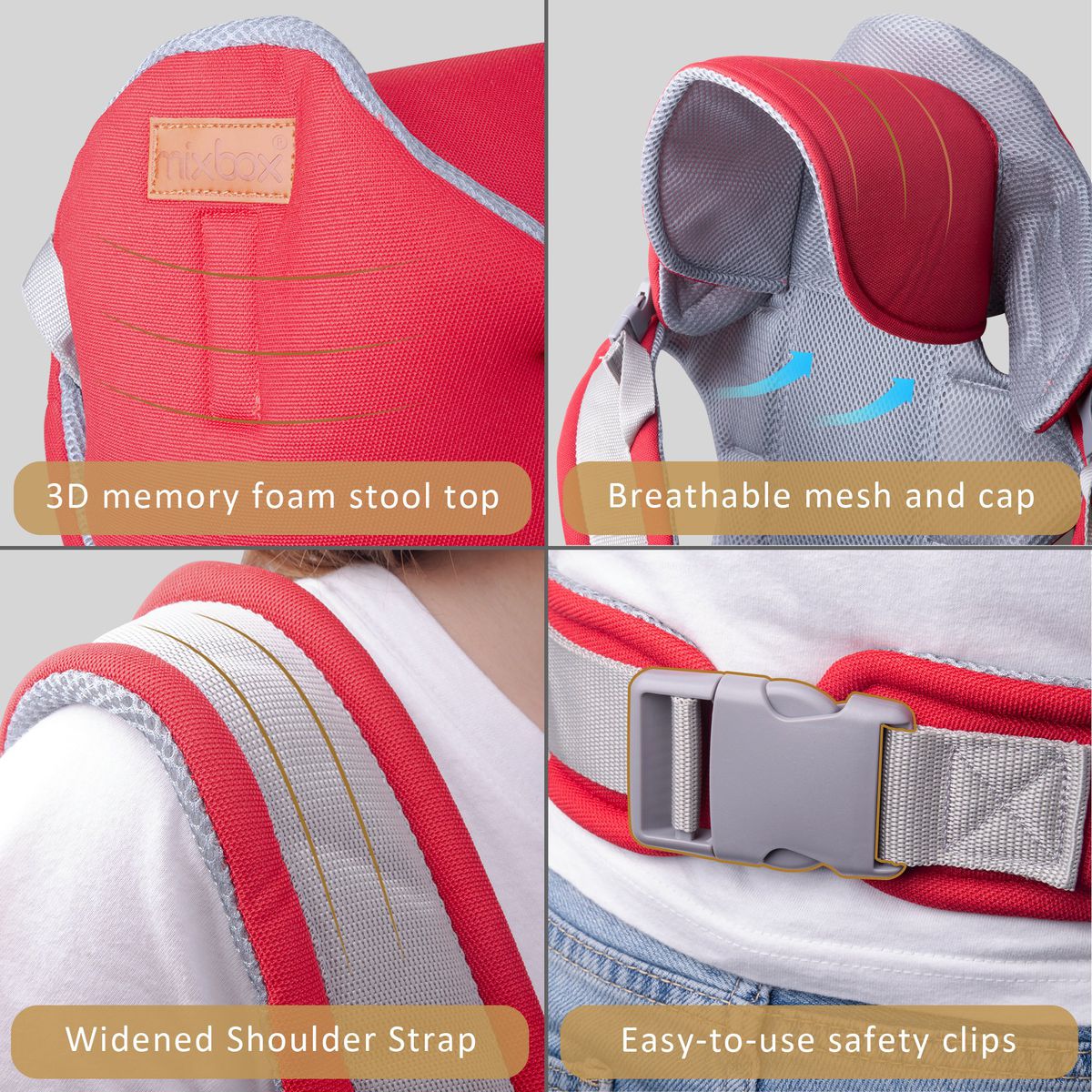 Multifunctional & Comfortable Baby Carrier - Red_2