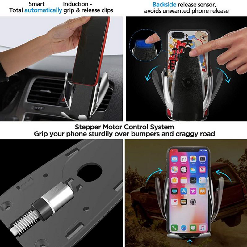 Smart Sensor Wireless Fast Charging Car Charger with 360 Rotation - Black_4