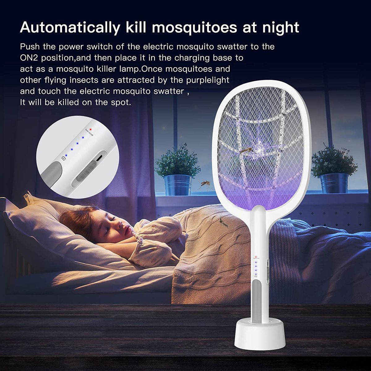 Rechargeable Mosquito Zapper Racket Fly Swatter_2